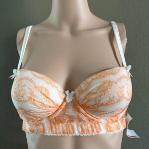 NWT Orange and White Longline Balconette Bra with Underwire Size 34 A